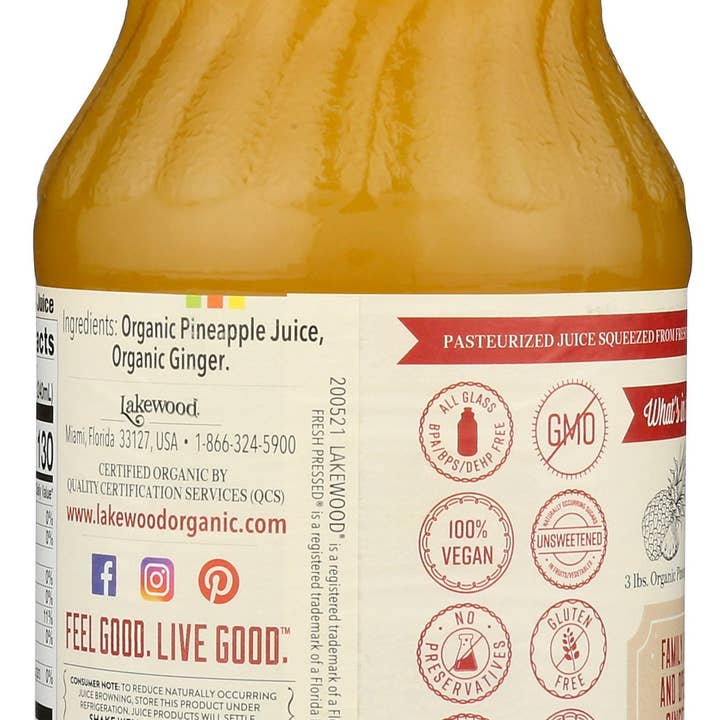 Everyday Supply Co - Wholesale Wellness Juice/Tonic - LAKEWOOD JUICE PNAPPL GNGR ORG - Case of 61
