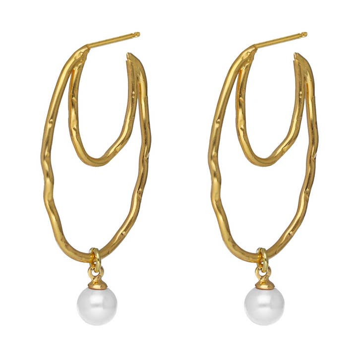 Ohayo oval hoop earrings with pearl in silver for wholesale by Victoria Cruz