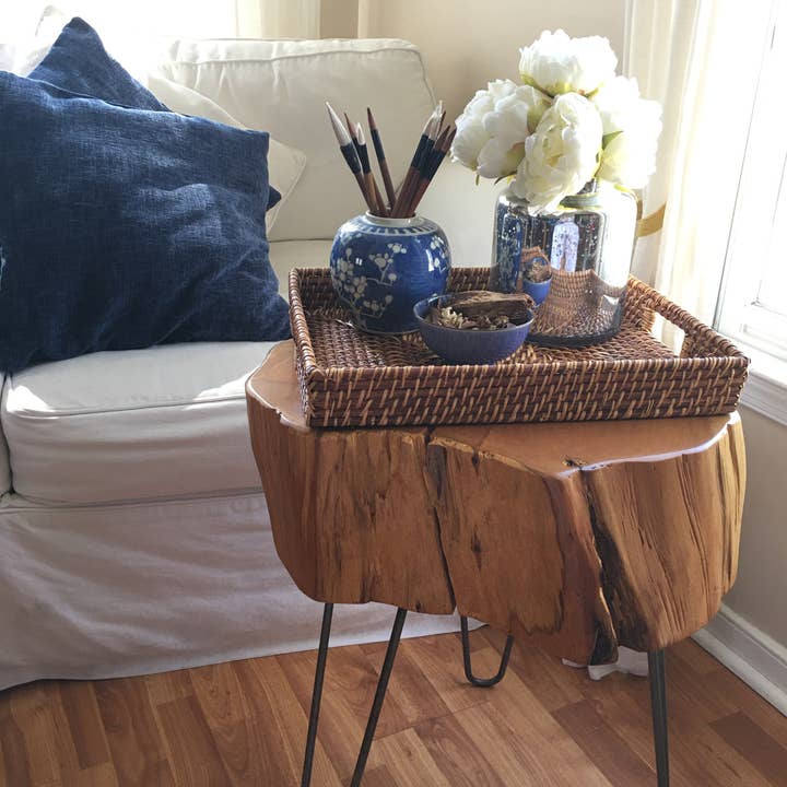 Shefford Woodlands - Vente Tables basses - Table basse en cyprès massif recyclé avec pieds en épingle à cheveux de 20 po de diamètre2