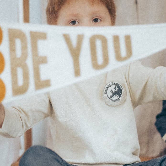 Long Sleeve Patch T Shirt Ecru for wholesale by Futuro Bambino