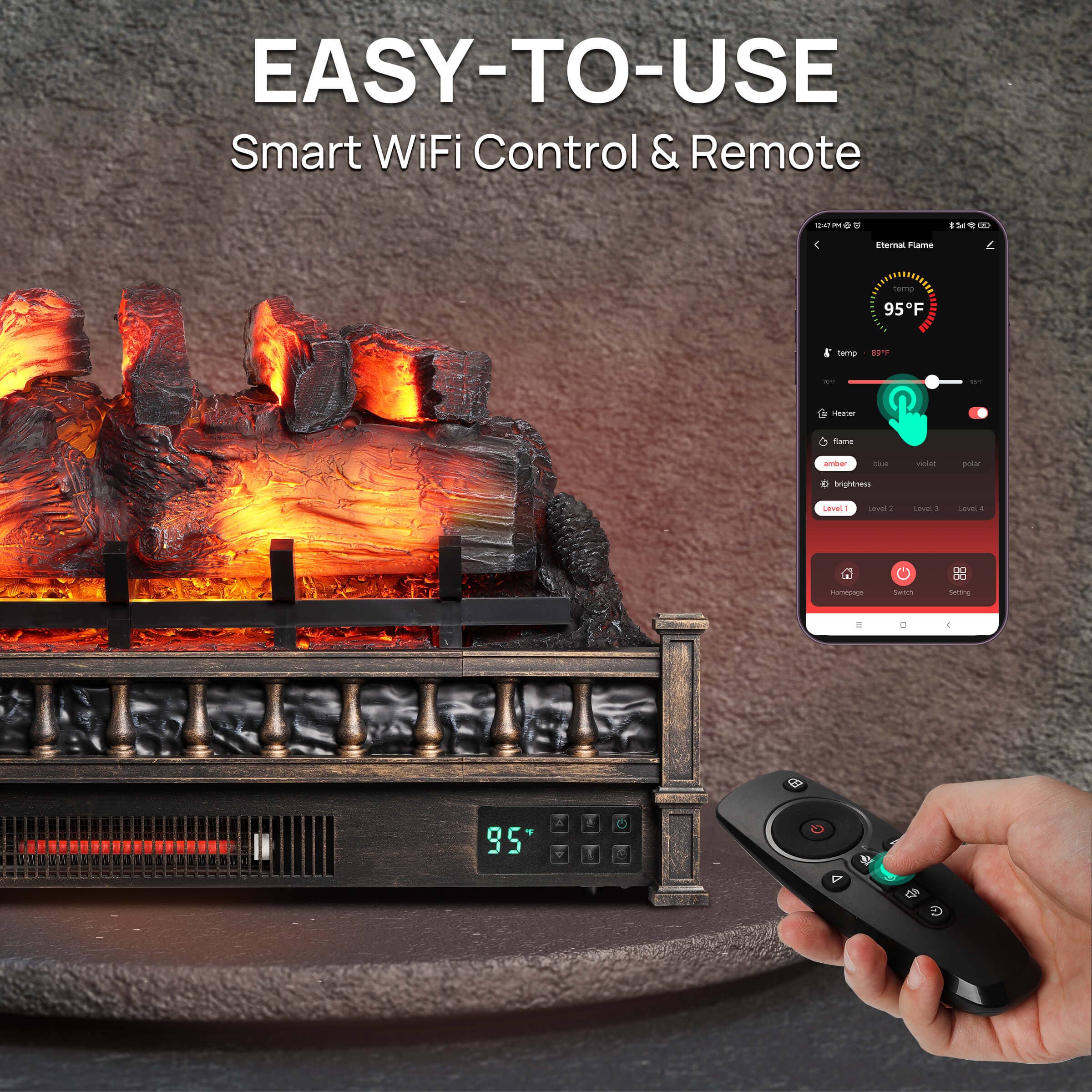 TURBRO - Wholesale Fireplace Screen - Eternal Flame EF30-PB Electric Fireplace Logs10