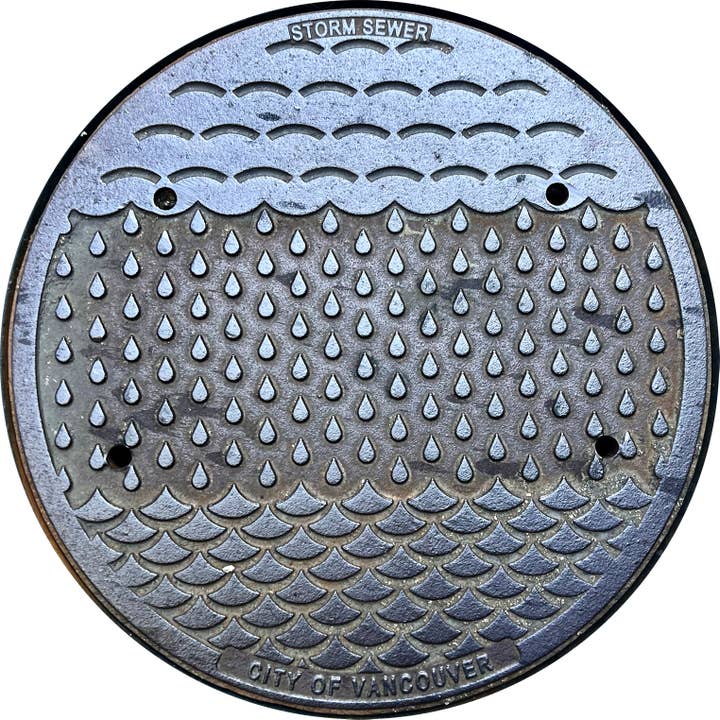 PROGETTO CANADA - Vancouver, BC "Pioggia" - Tappetino a forma di tombino per la vendita all'ingrosso da parte di Vernakular Photo Designs