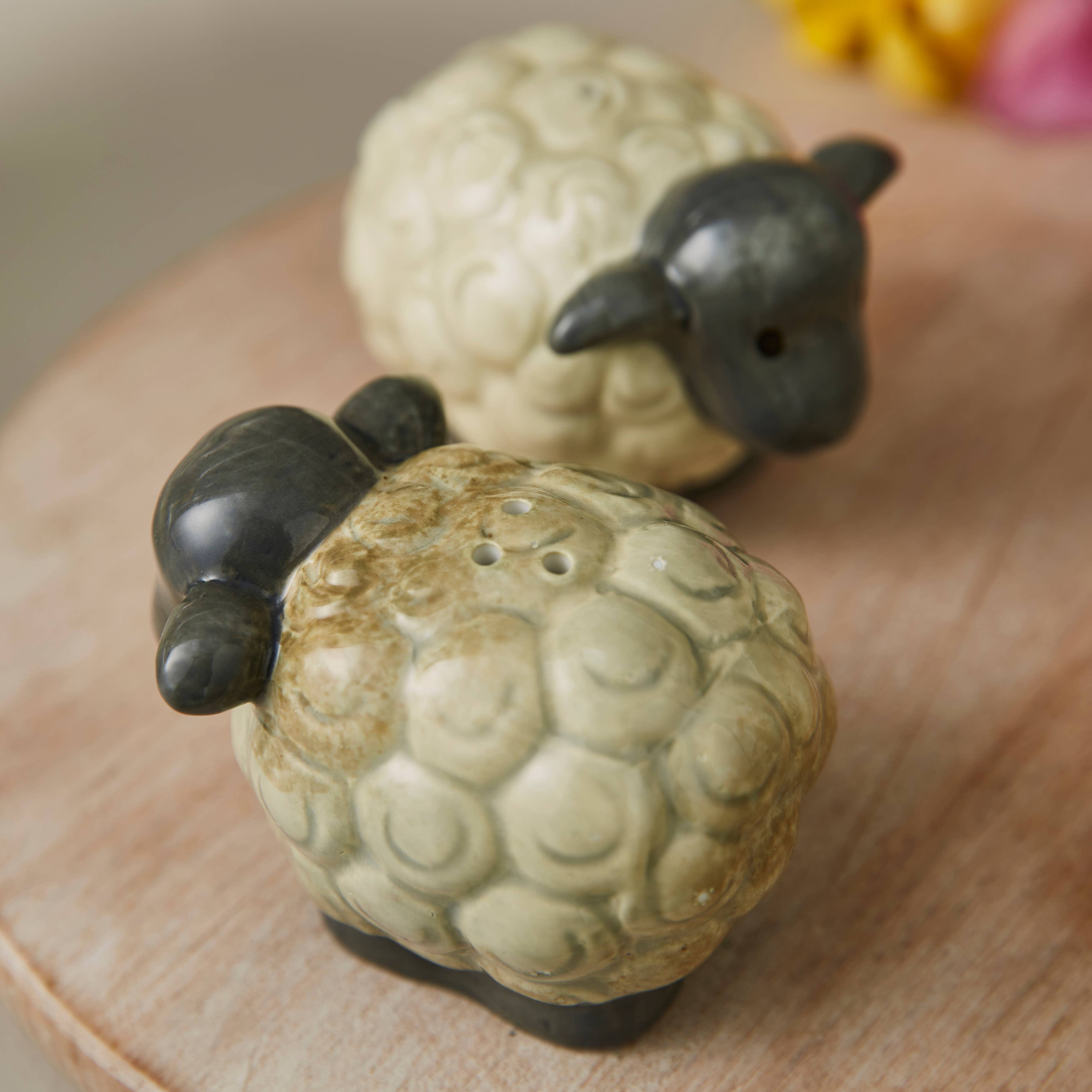 Multi Salt & Pepper Shaker Set Highland Sheep for wholesale on Faire1