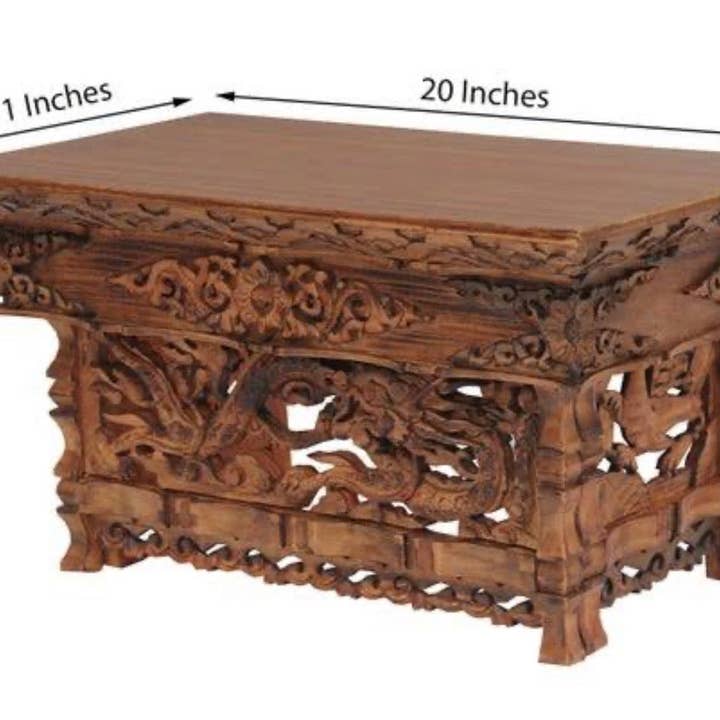 Lungta Imports – Engroshandel Bordpynt – Håndskåret tibetansk buddhistisk bønhelligdom alter i massivt træ5