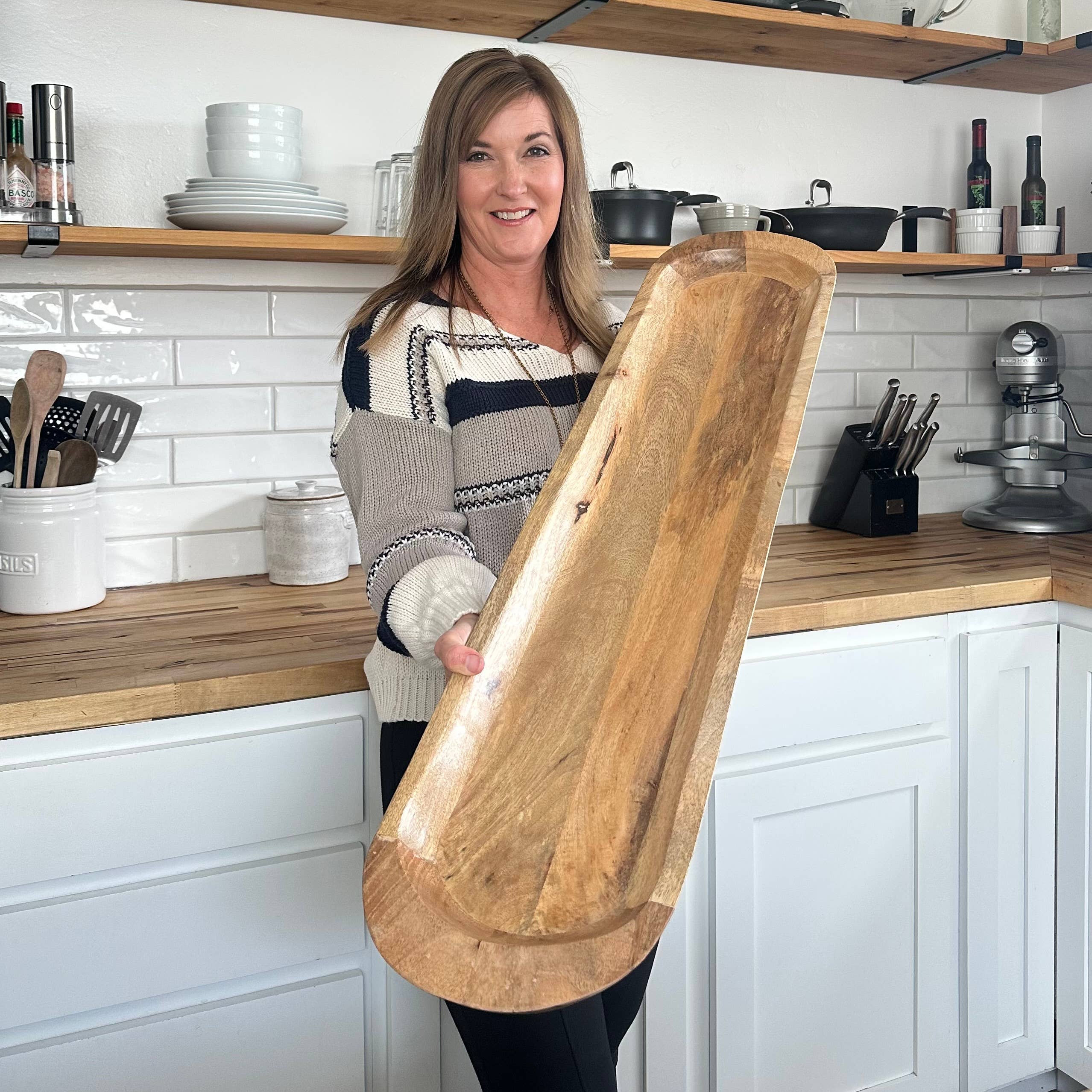 My Grounded Living - Vente Assiettes/plats/bols de décoration - Bol à pâte en bois de manguier sculpté à la main | Centre de table 40x91