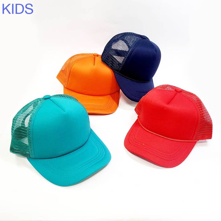 Funteze - Wholesale Kids Hat - Kids - Kids Solid Color Foam Sponge Mesh Trucker Hat
