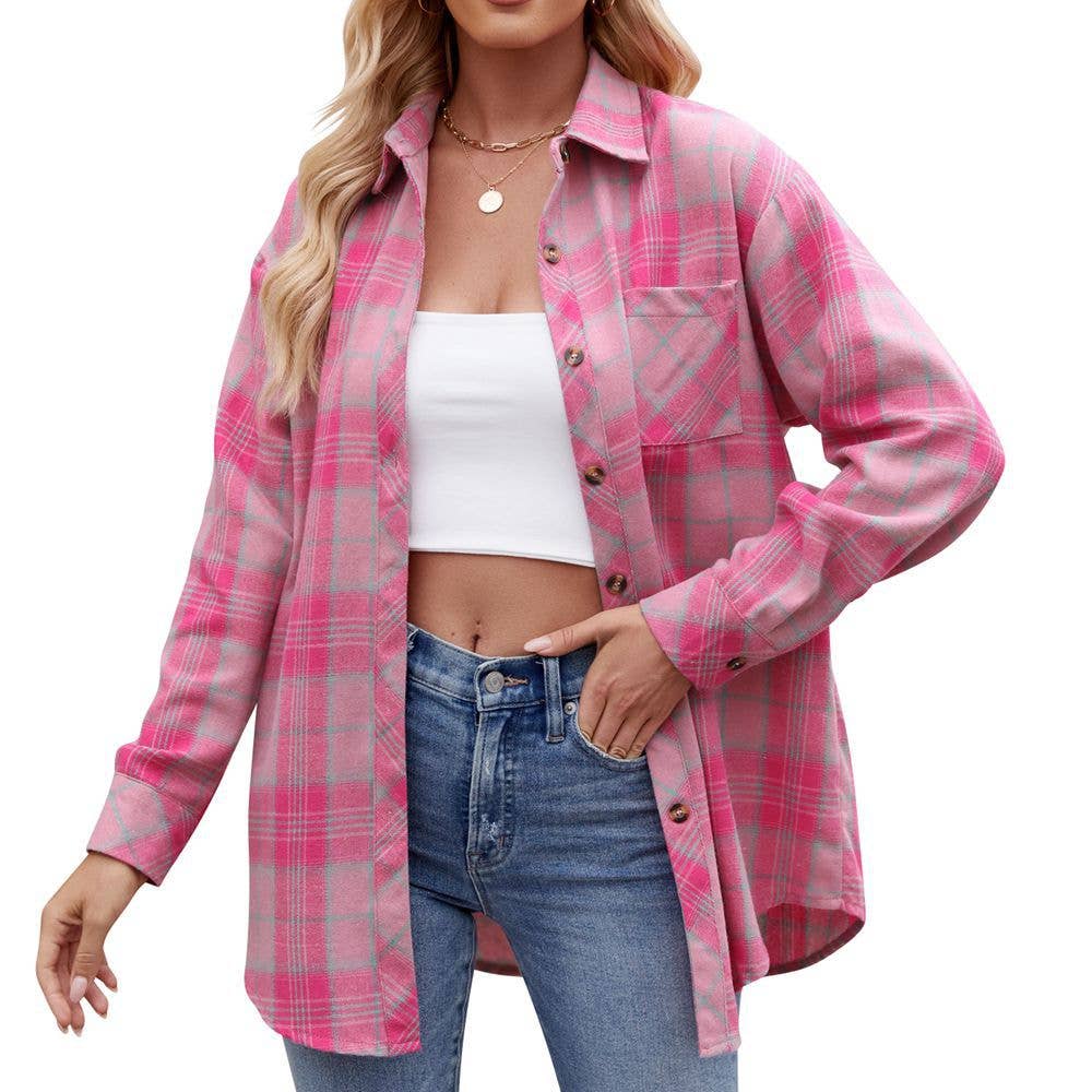lilyandlaceboutique – wholesale Buttoned-down shirt – Women's – Casual Sexy Loose Plaid Shirt1