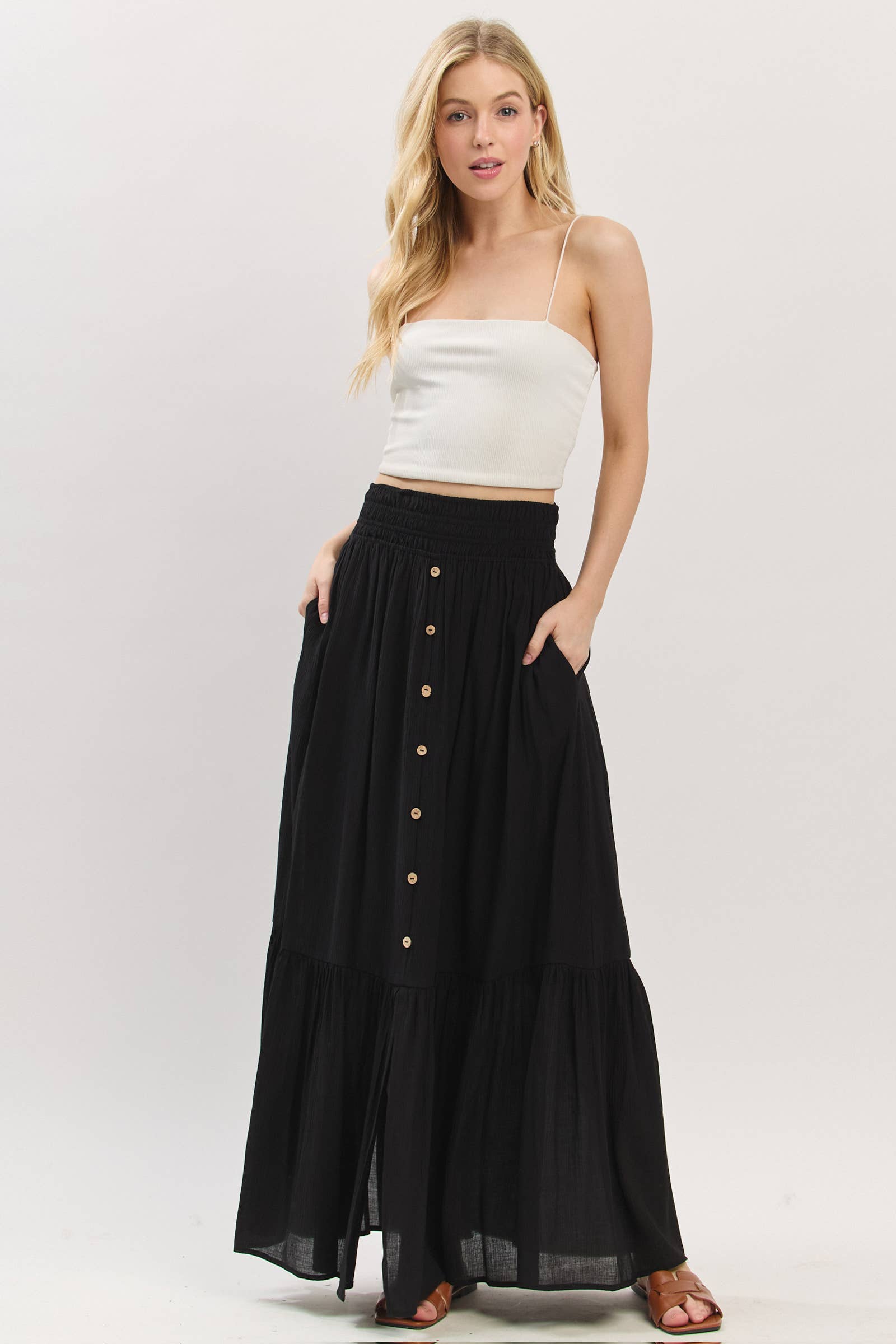 Final Touch - Wholesale Skirt - Women's - Tiered Center Slit Maxi Skirt - VS3399A7