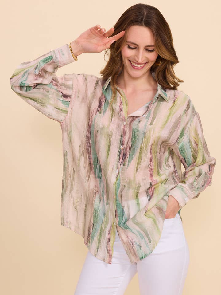 Camisa ligera y fluida con estampados para venta al por mayor de KY CREATION PARIS