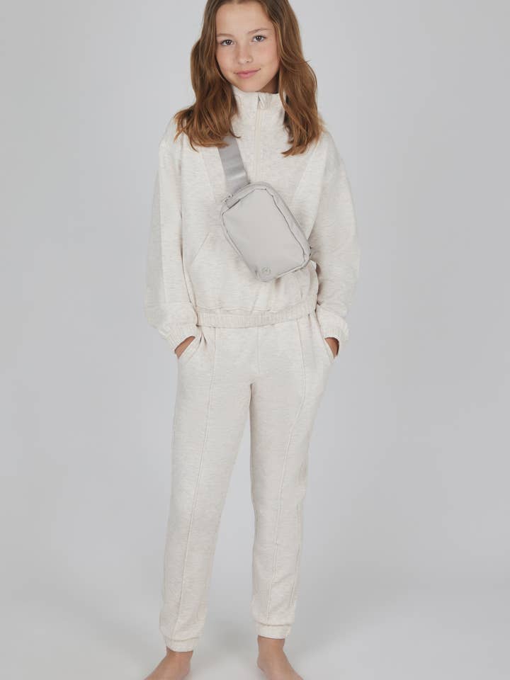 Girl's Scuba Half Zip Sweatshirt, Jogger, and Belt Bag Set for wholesale by 90 Degree by Reflex & Yogalicious