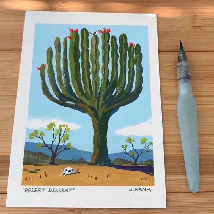 Desert Dessert - ART PRINT - Cactus tree - Saguaro - Wren for wholesale by doodle dose