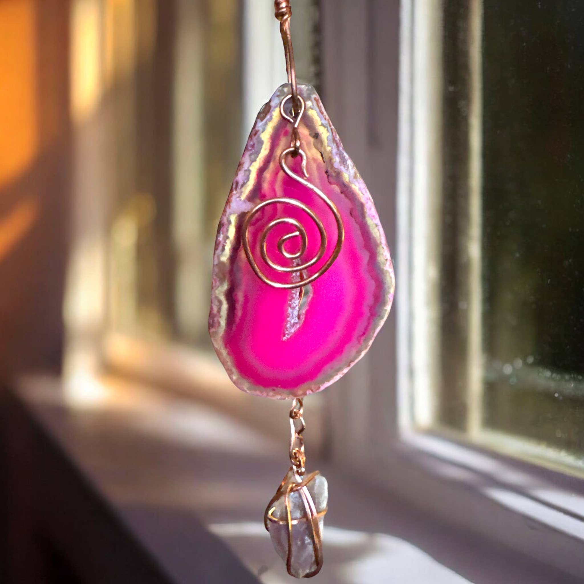 Well Fed Wolf L.L.C. - Wholesale Suncatcher - Handcrafted CopperWire-Wrapped Crystal Stone Window Hangings15