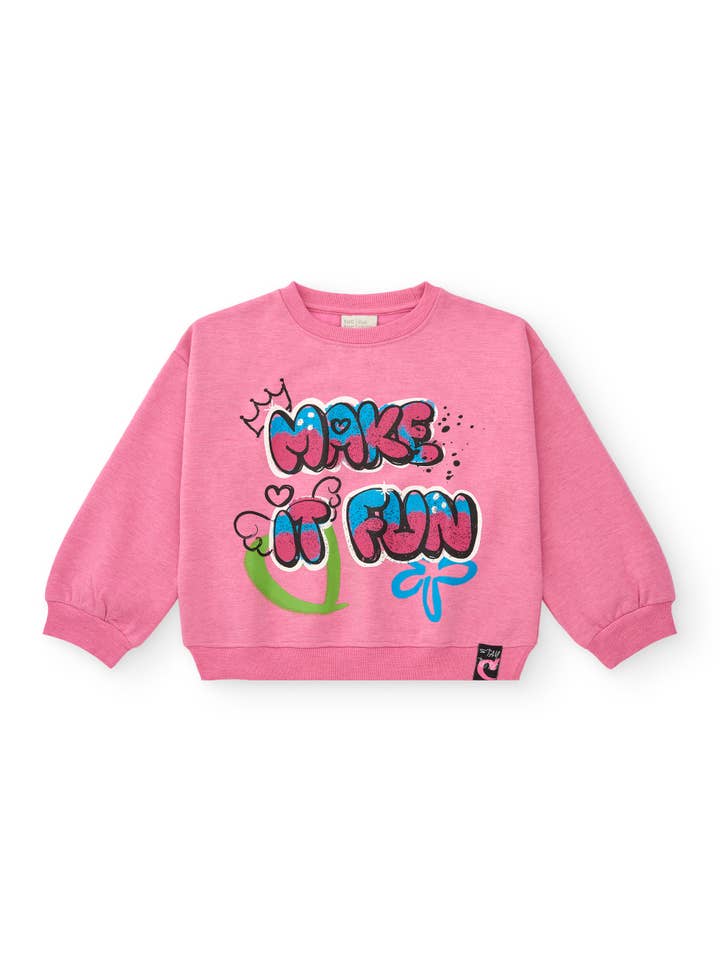 tuc tuc - Venta al por mayor Sudadera - Niños - Sudadera rosa con estampado grafiti para niña