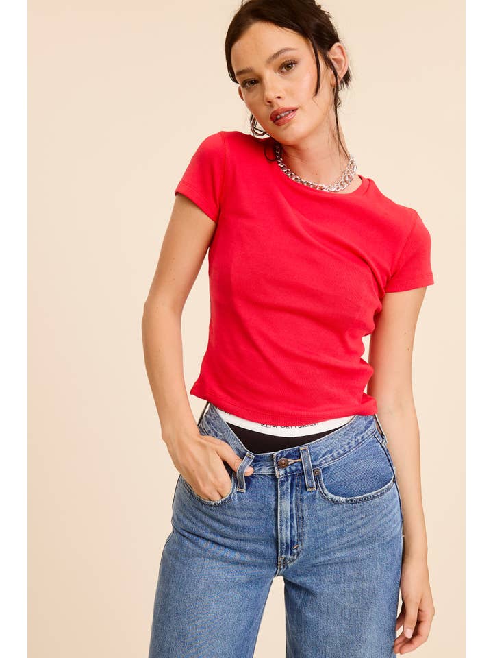Mimosa - Wholesale T-Shirt - Women's - Basic Short Sleeve Baby Tee Knit Top