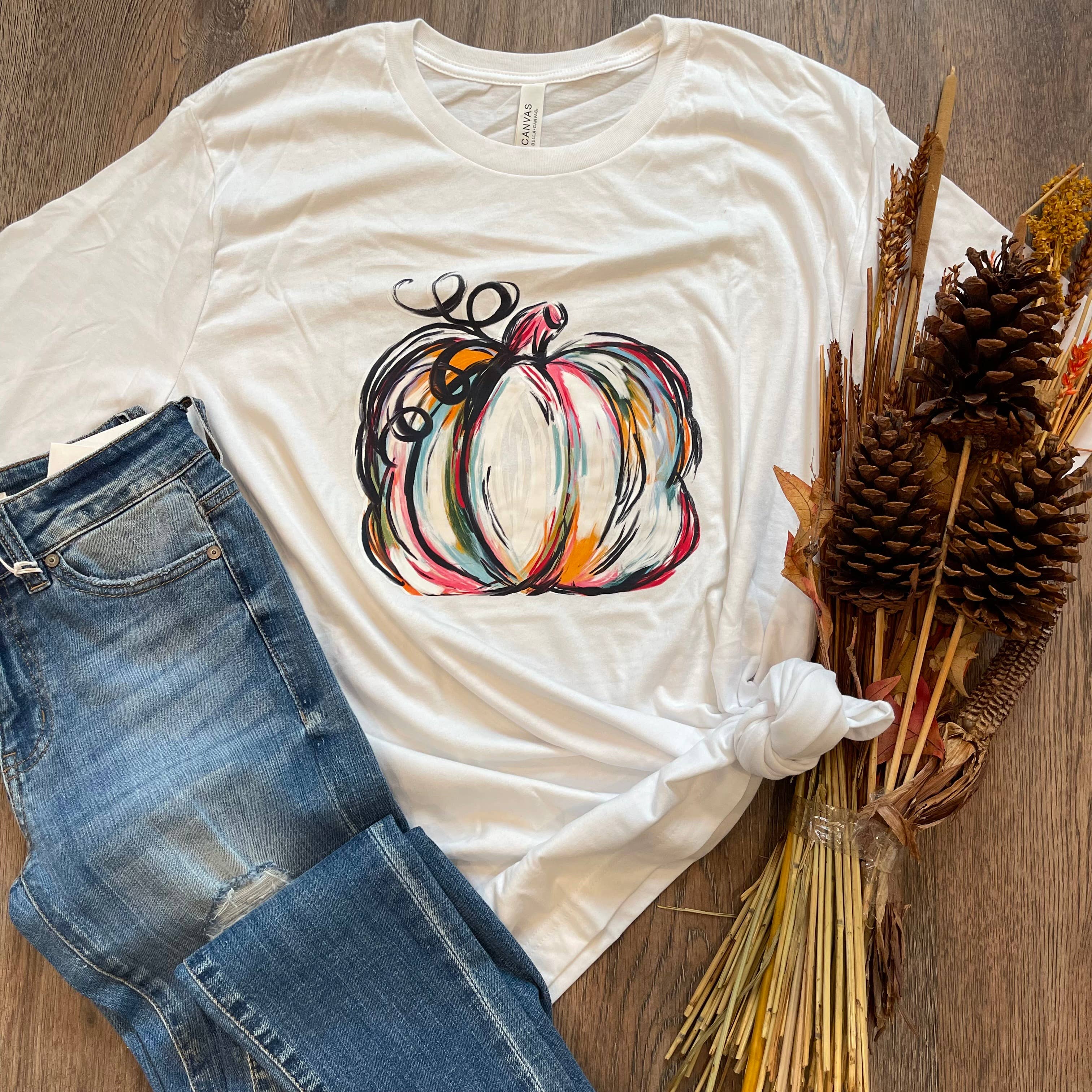 Kiki's Boutique - Wholesale Screen Printed T-Shirt - Women's - Watercolor Pumpkin Tee2