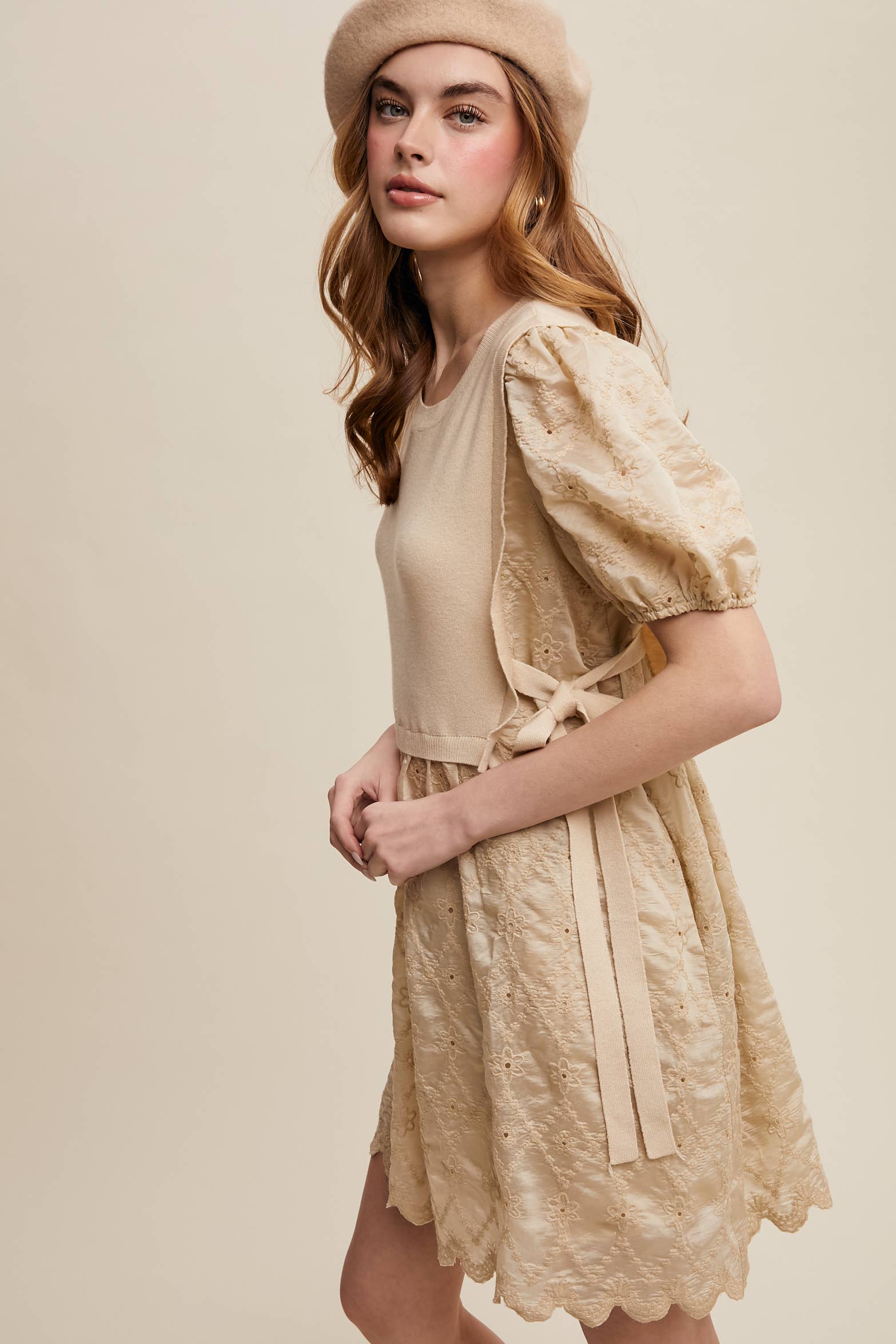 Listicle - Wholesale Dress - Women's - Embroidered Puff Sleeve Dress with Knit Vest14