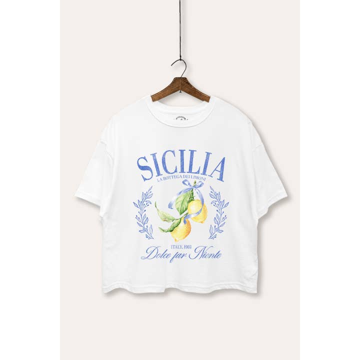 ITALIË CITROENEN GRAFISCHE VIERKANTIGE CROP TOP voor wholesale door VINTAGE POINT USA