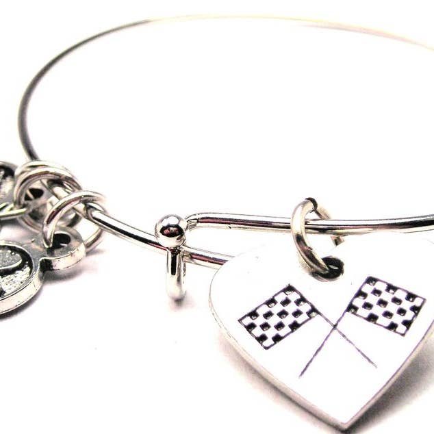 Chubby Chico Charms - Wholesale Charm/Dangle Bracelet - Checkered Flag Heart stacker Bangle Bracelet racing flags