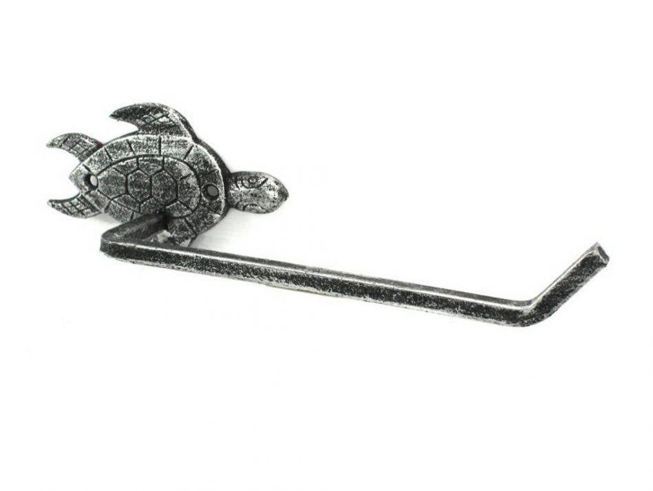 Hampton Nautical - Wholesale Towel Holder/Hanger - Antique Silver Cast Iron Sea Turtle Hand Towel Holder 10"2