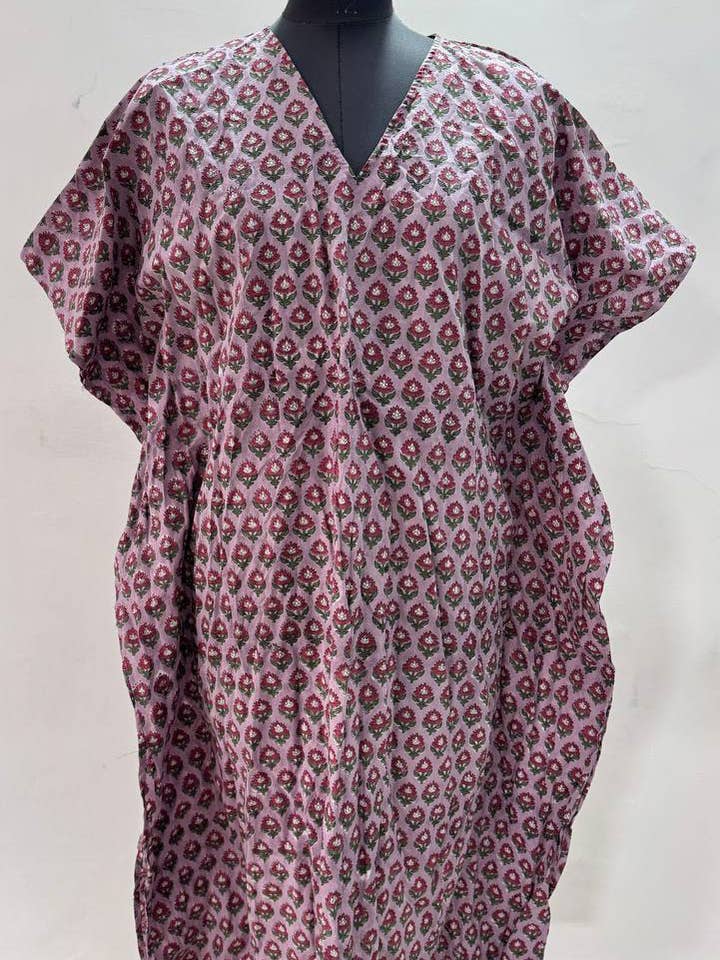 Blockbedrucktes Kaftankleid für den Sommer Damen Baumwollkleid für den Großhandel von bhavnas boutique