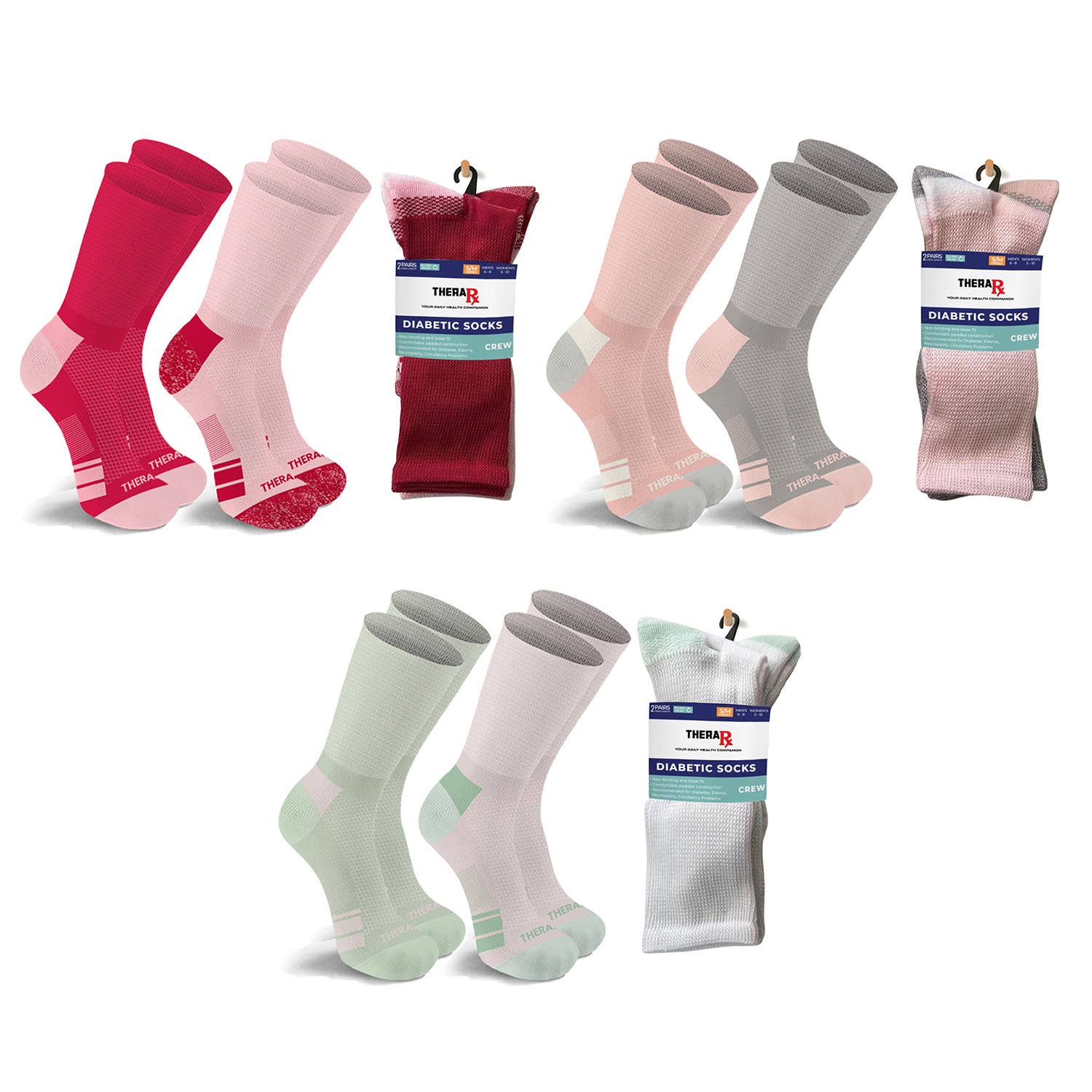 The American Gift Company (TAGCO) - Wholesale Socks - Unisex - 2-Pairs: Non-Binding Loose Fit Cotton Diabetic Crew Socks0
