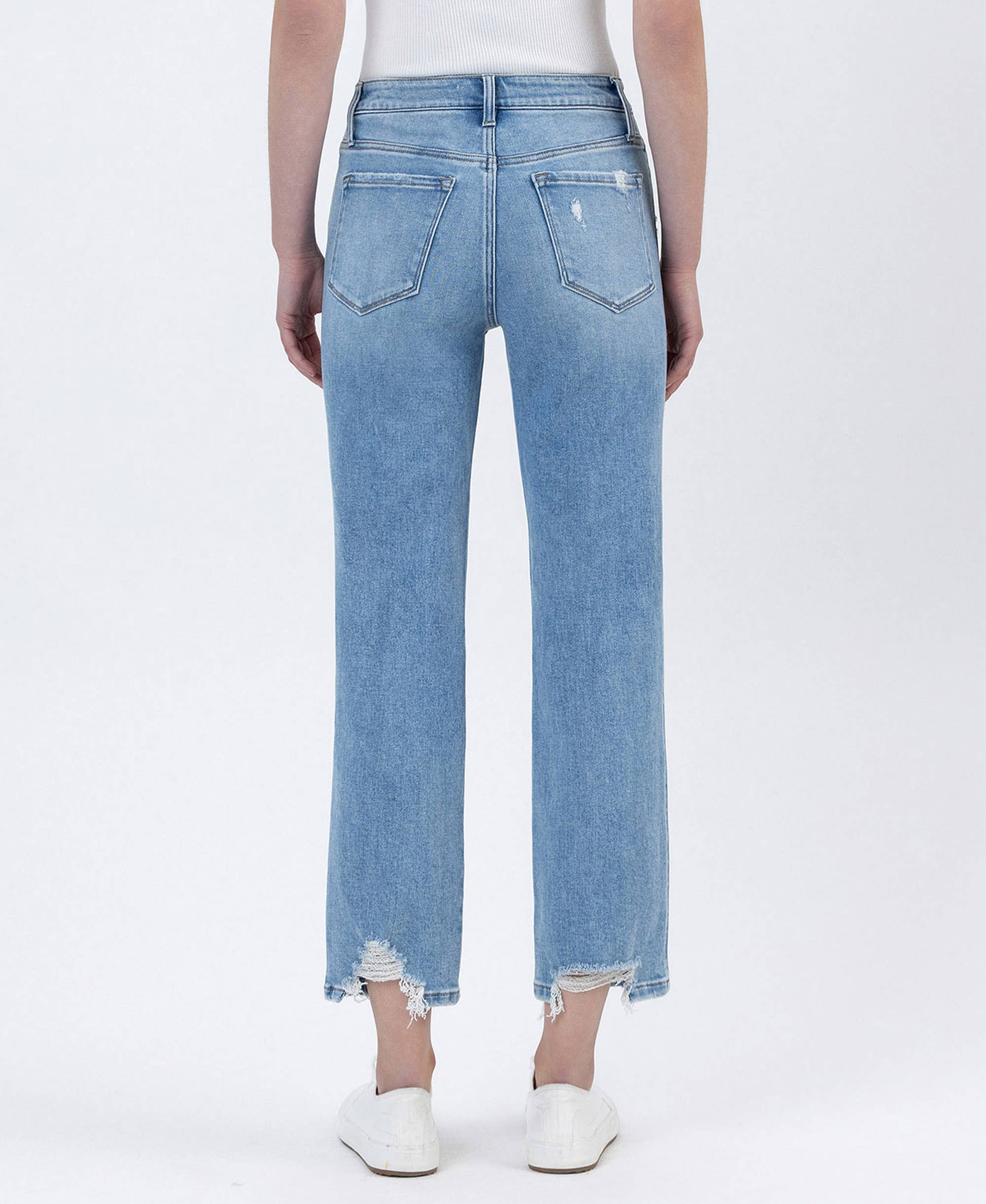 BOATLOAD HIGH RISE DISTRESSED HEM CROP STRAIGHT JEANS F6039 for wholesale on Faire1