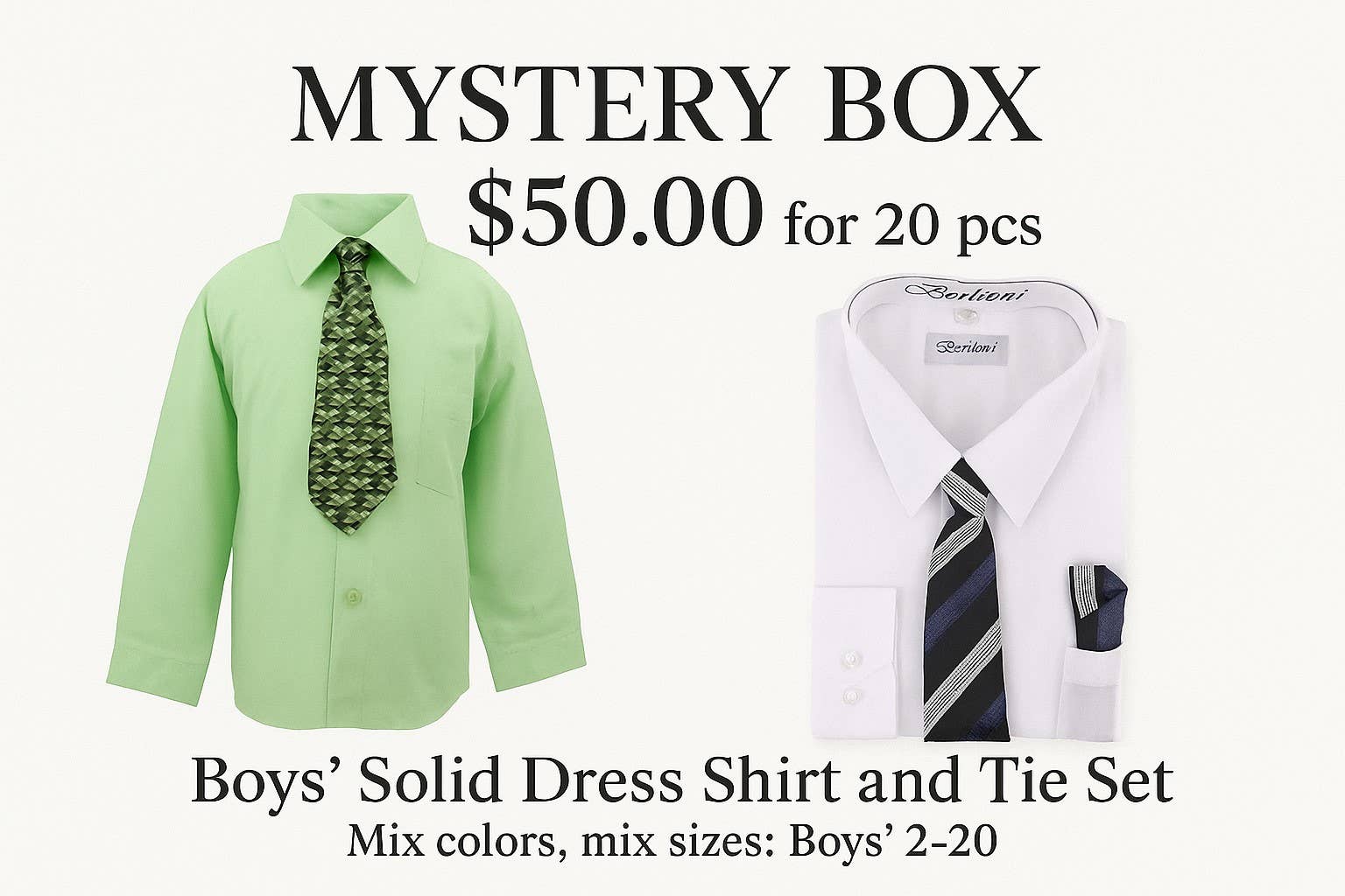 iGirlDress - Wholesale Top & Pant Set - Kids - Mystery Box – Boys’ Solid Dress Shirt & Tie Set (20 Pieces) 1