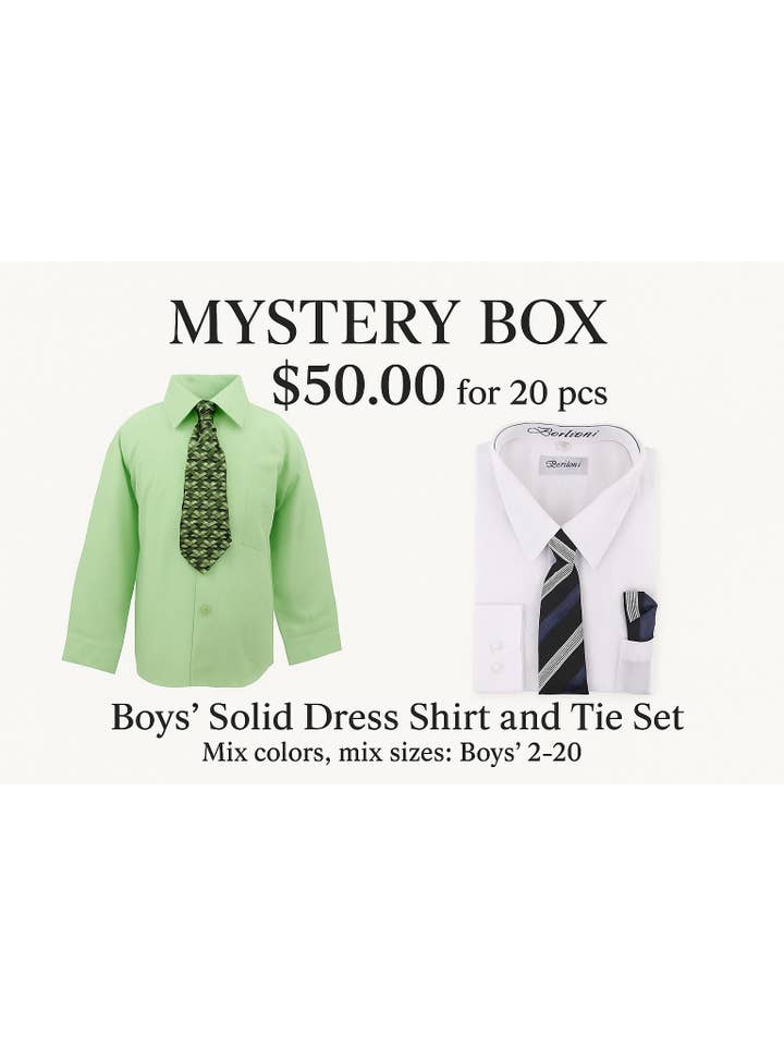 iGirlDress - Wholesale Top & Pant Set - Kids - Mystery Box – Boys’ Solid Dress Shirt & Tie Set (20 Pieces) 1