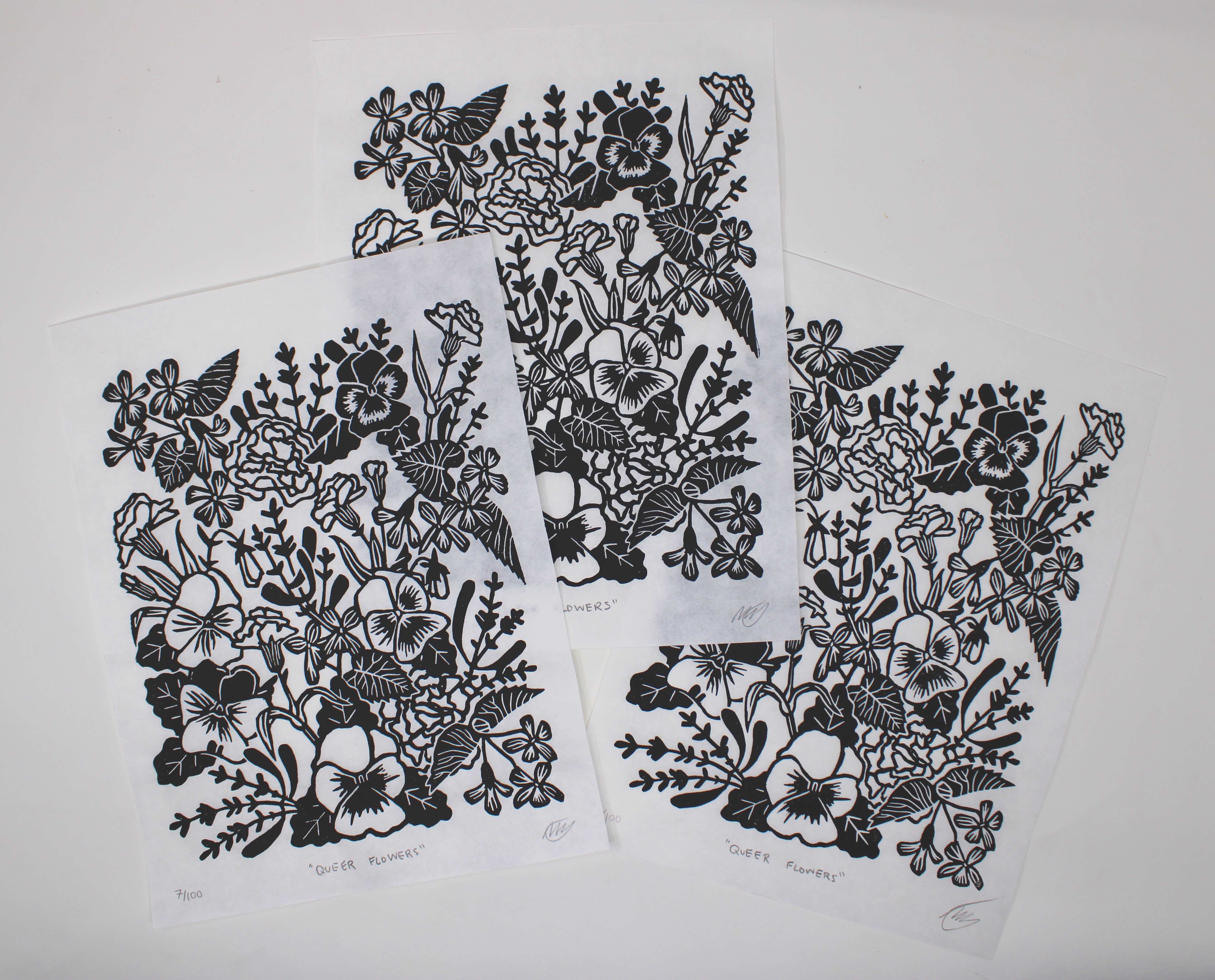 Morganite Press - Wholesale Art Print - Queer Flowers Linocut Print2
