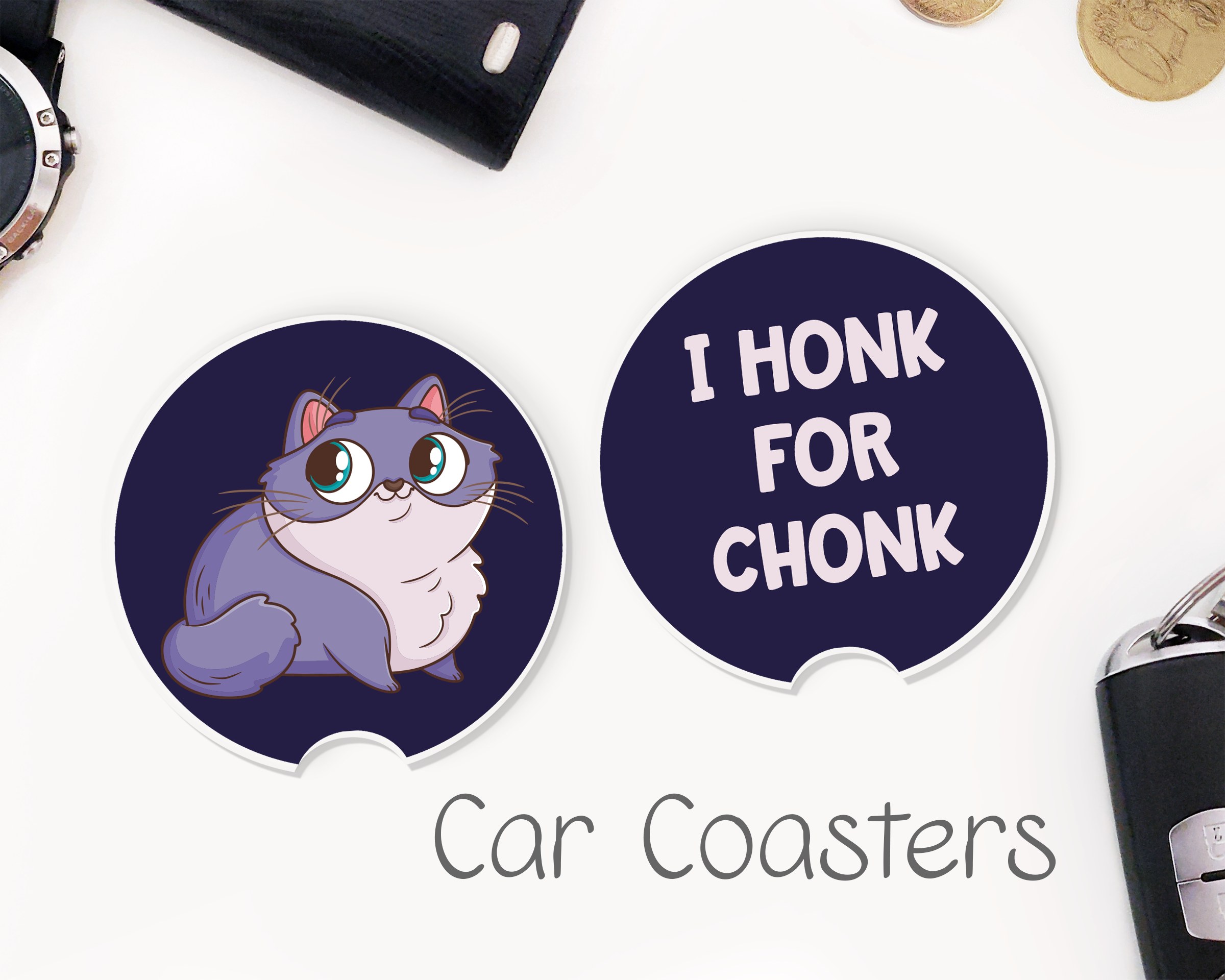 FunUsual Suspects - Wholesale Car Coaster - Women's - Chonky Cat Car Coasters1