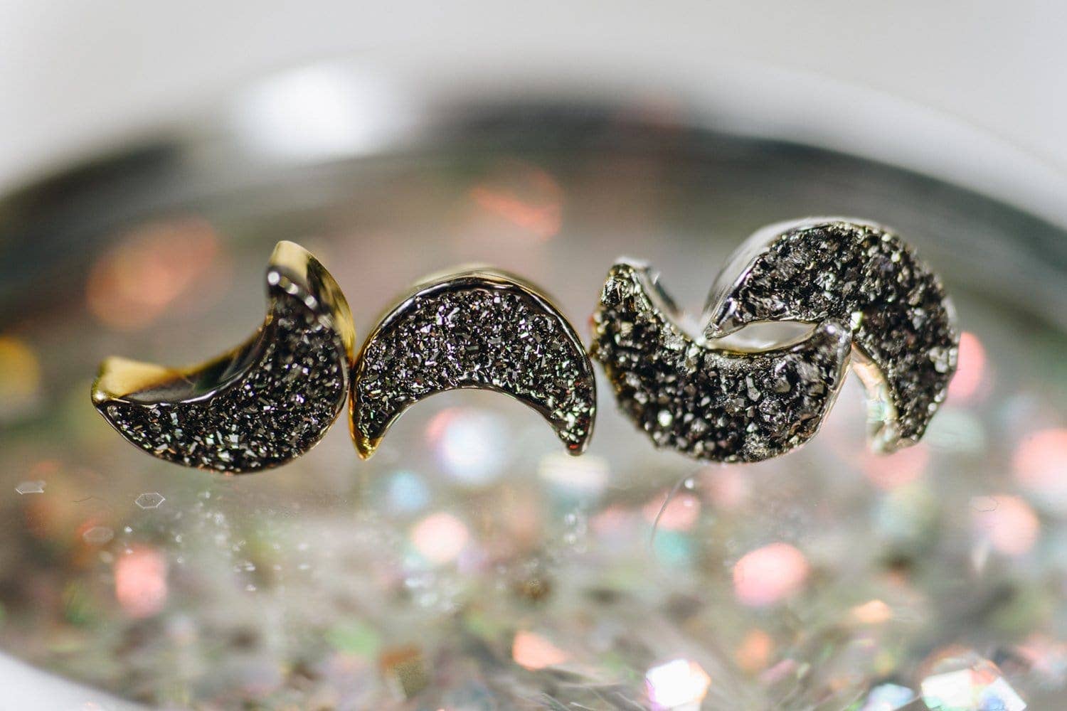 Rock Paradise - Wholesale Stud/Post Earrings - Crystal Moon Titanium Druzy Stud Earrings Electroplated 24k5