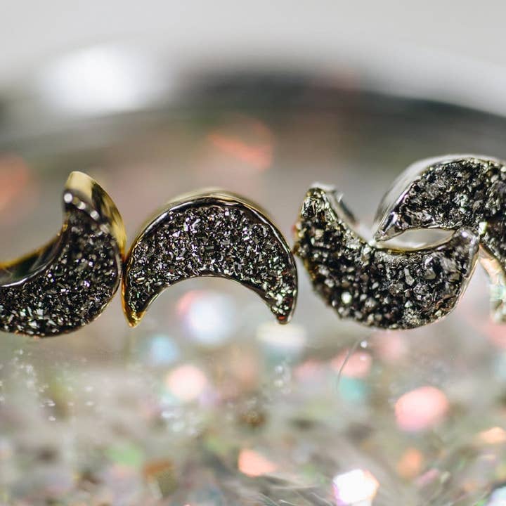 Rock Paradise - Wholesale Stud/Post Earrings - Crystal Moon Titanium Druzy Stud Earrings Electroplated 24k5