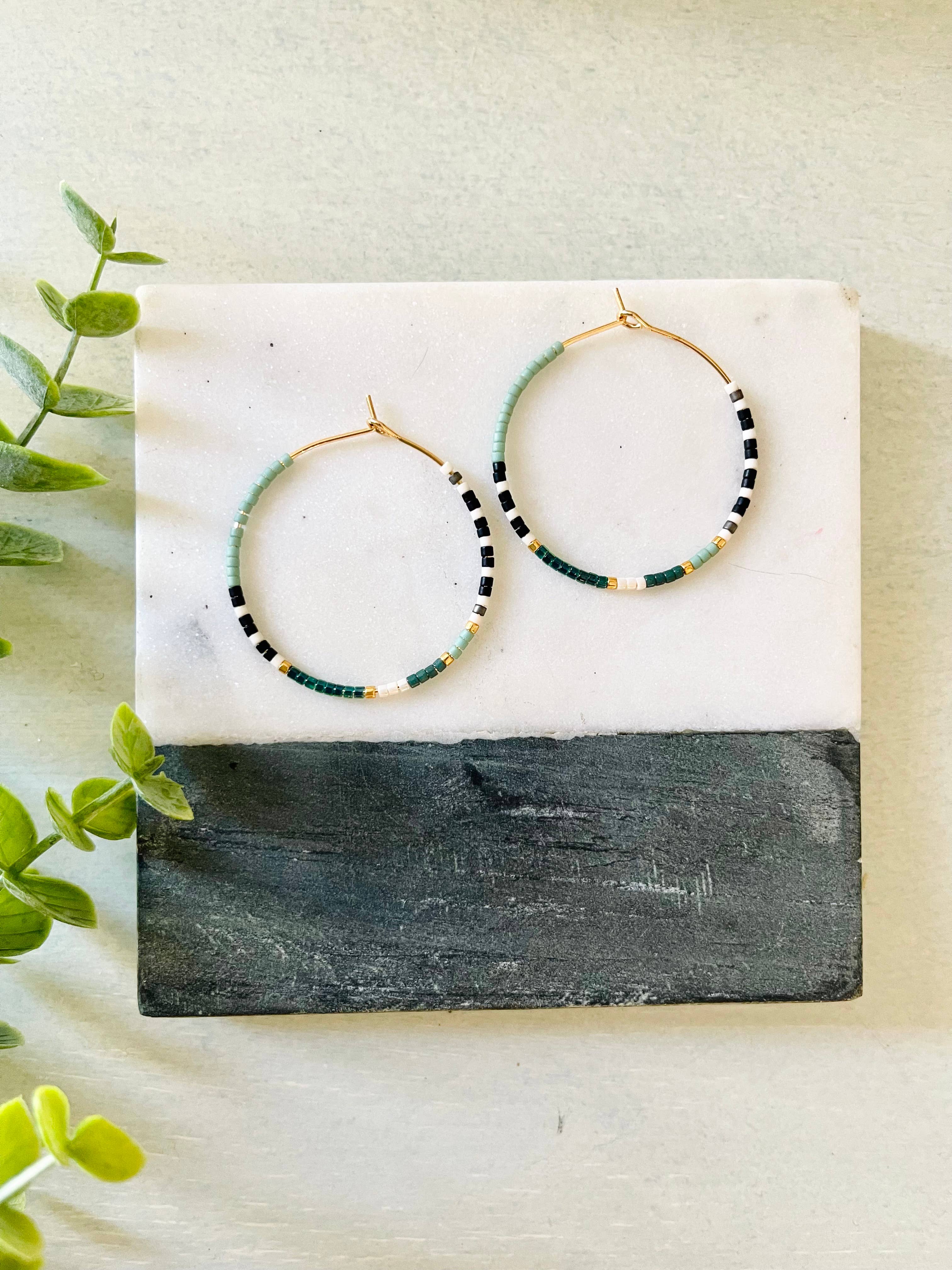 Girls Day Out by Amy Houston - Wholesale Hoop Earrings - Sea Foam miyuki glass beaded hoop earrings0