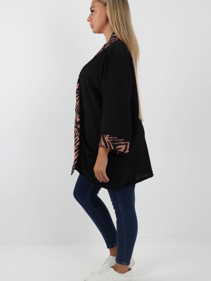 Miss Bold – Engroshandel Jakke - Dame – Italiensk 3/4 ærmet trykt panel åben frontjakke2