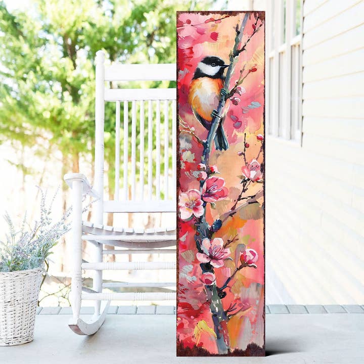 Enseigne de porche de printemps avec mésange en aquarelle 36 pouces | Décoration extérieure de style ferme pour la vente par TX USA Corporation