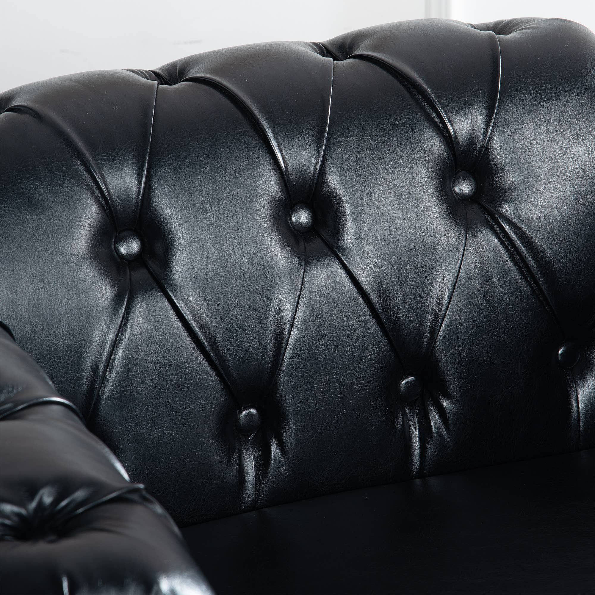 39F Inc. - Wholesale Chair - 84.65''BLACK PU Rolled Arm Chesterfield 3 Seater Sofa,6Color34