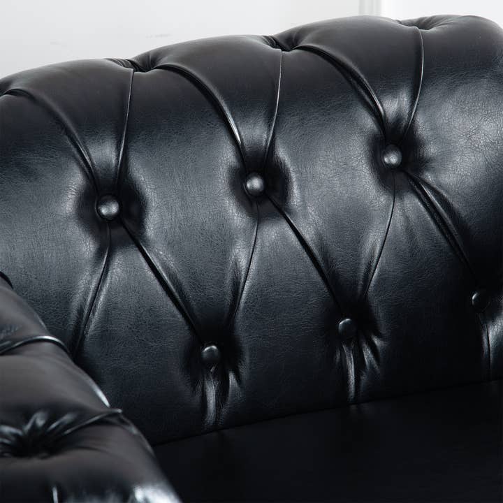 39F Inc. - Wholesale Chair - 84.65''BLACK PU Rolled Arm Chesterfield 3 Seater Sofa,6Color34