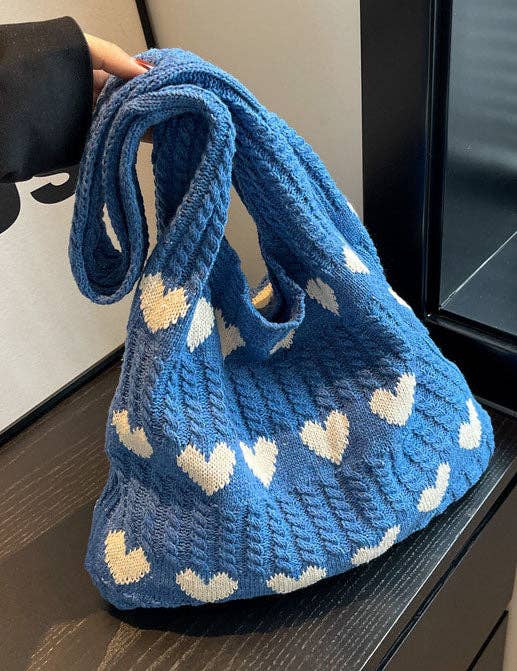 Sweetkama - Wholesale Tote Bag - Women's - Ladies Knit Heart Shpaed One Shoulder Tote Bag SKAB41095