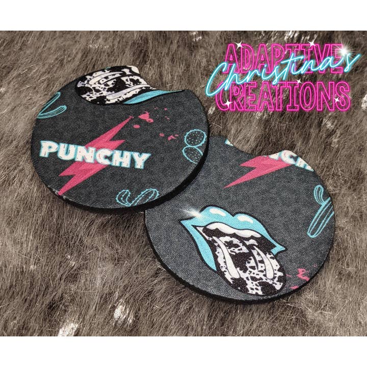 Western Punchy Leopard Pink Car Coaster set (absorbent) for wholesale by Christina's Adaptive Creations