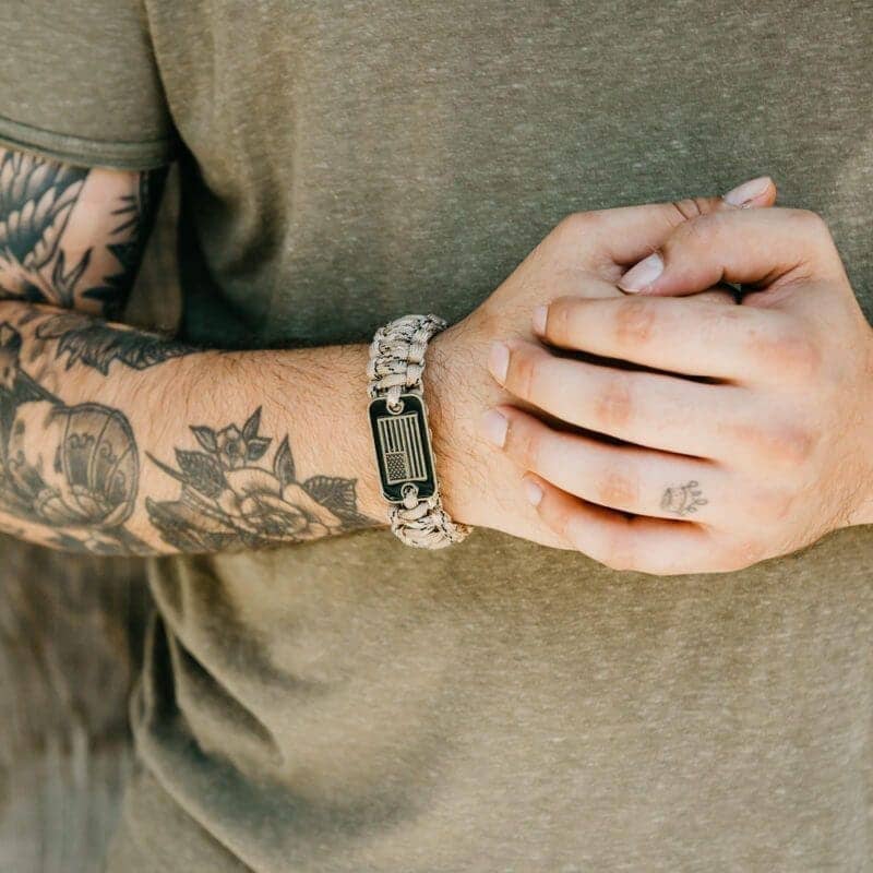 The Hero Company - Wholesale Woven/Braided Bracelet - The Hero Company- Desert Camo Paracord Bronze Flag Bracelet - Helps Pair Veterans With A Service Dog Or Shelter Dog -Faire3