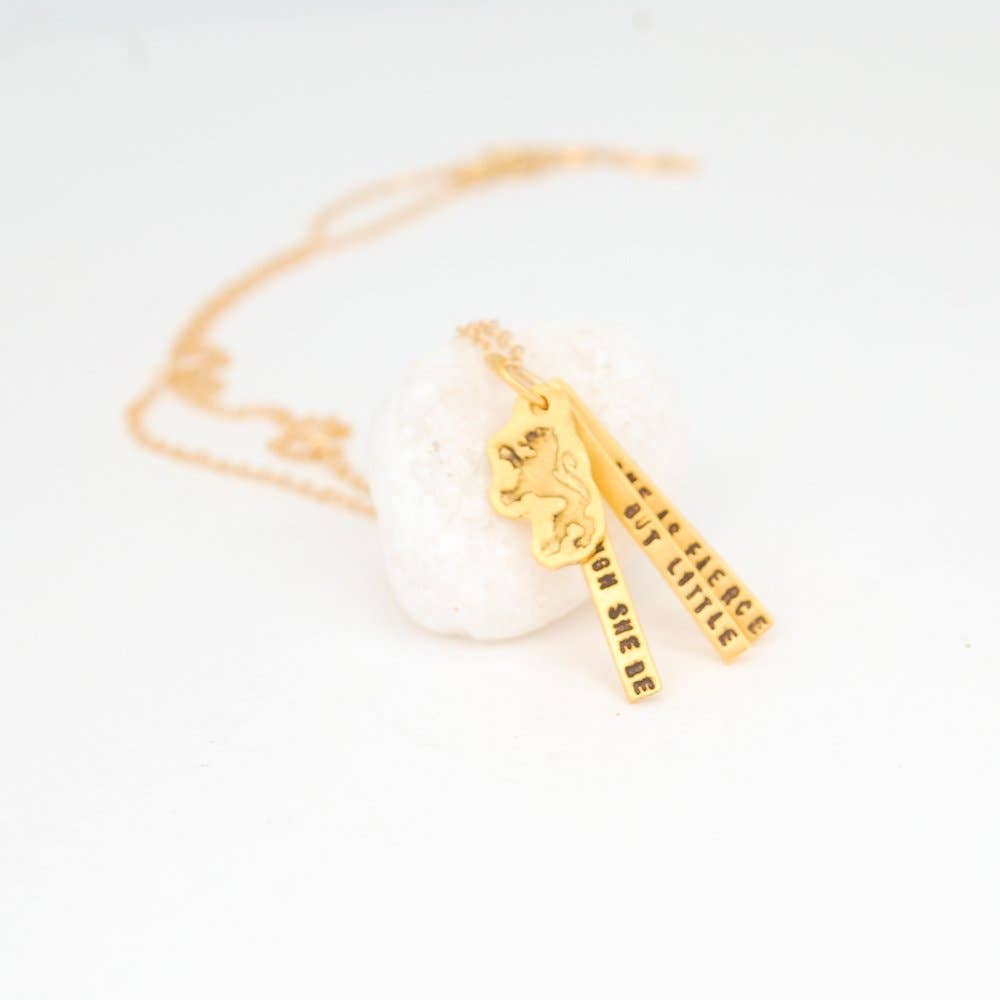 Chocolate and Steel - Wholesale Pendant/Charm Necklace - And though she be but little she is fierce - Shakespeare quote necklace4