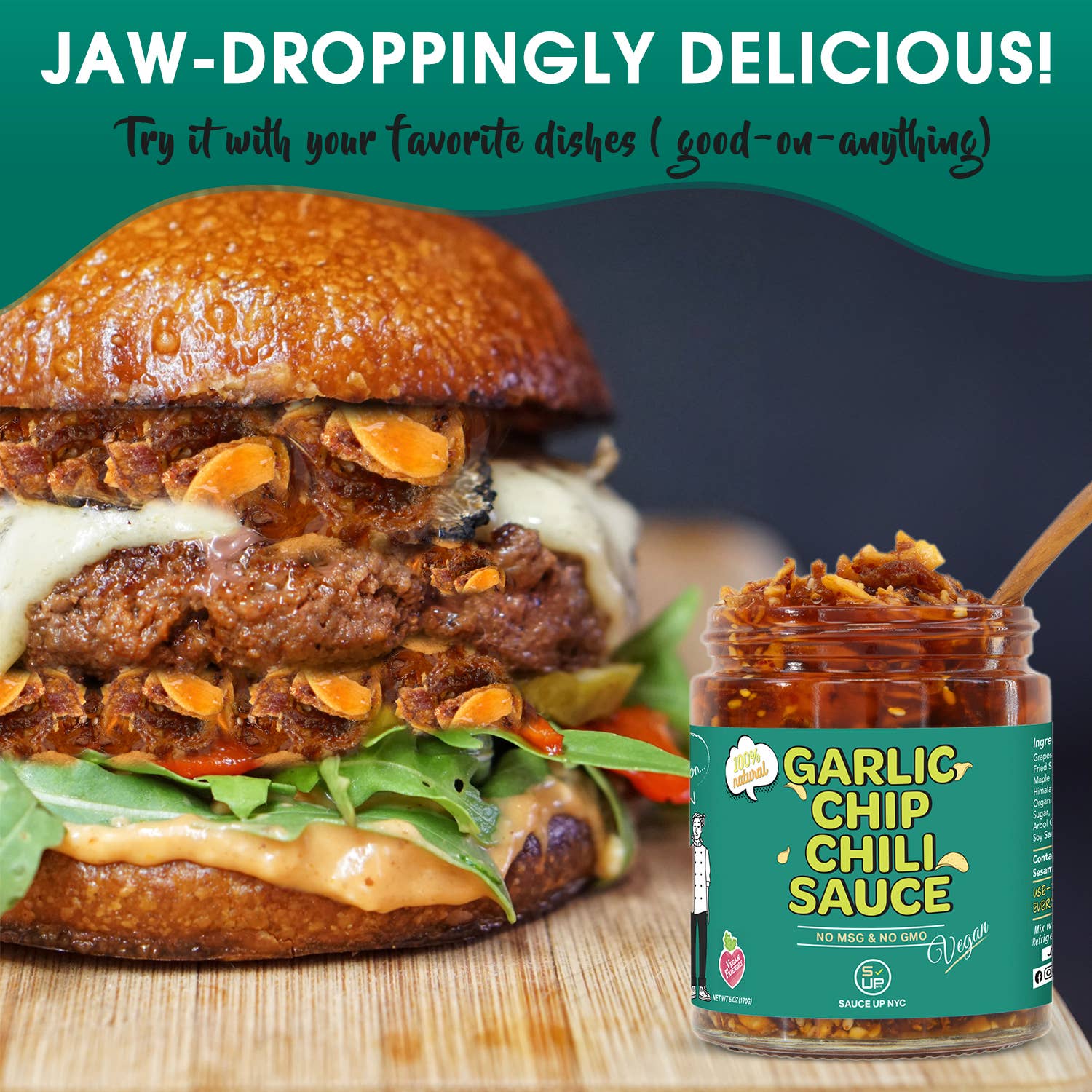 SAUCE UP NEW YORK - Wholesale Sauce - 100% All-Natural Vegan Garlic Chip Chili Sauce - Topping!4