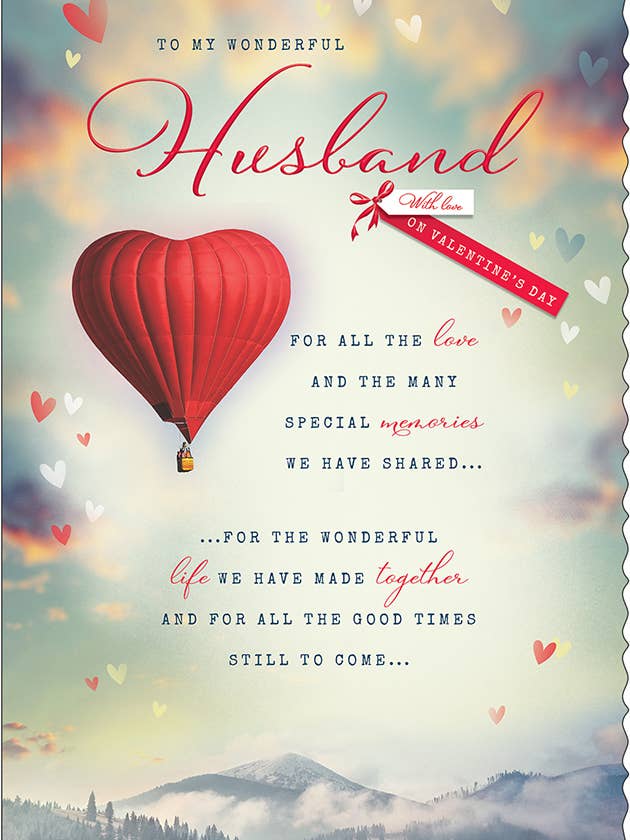 Biglietto di San Valentino, Marito, Mongolfiera a forma di cuore per la vendita all'ingrosso da parte di Piccadilly Greetings