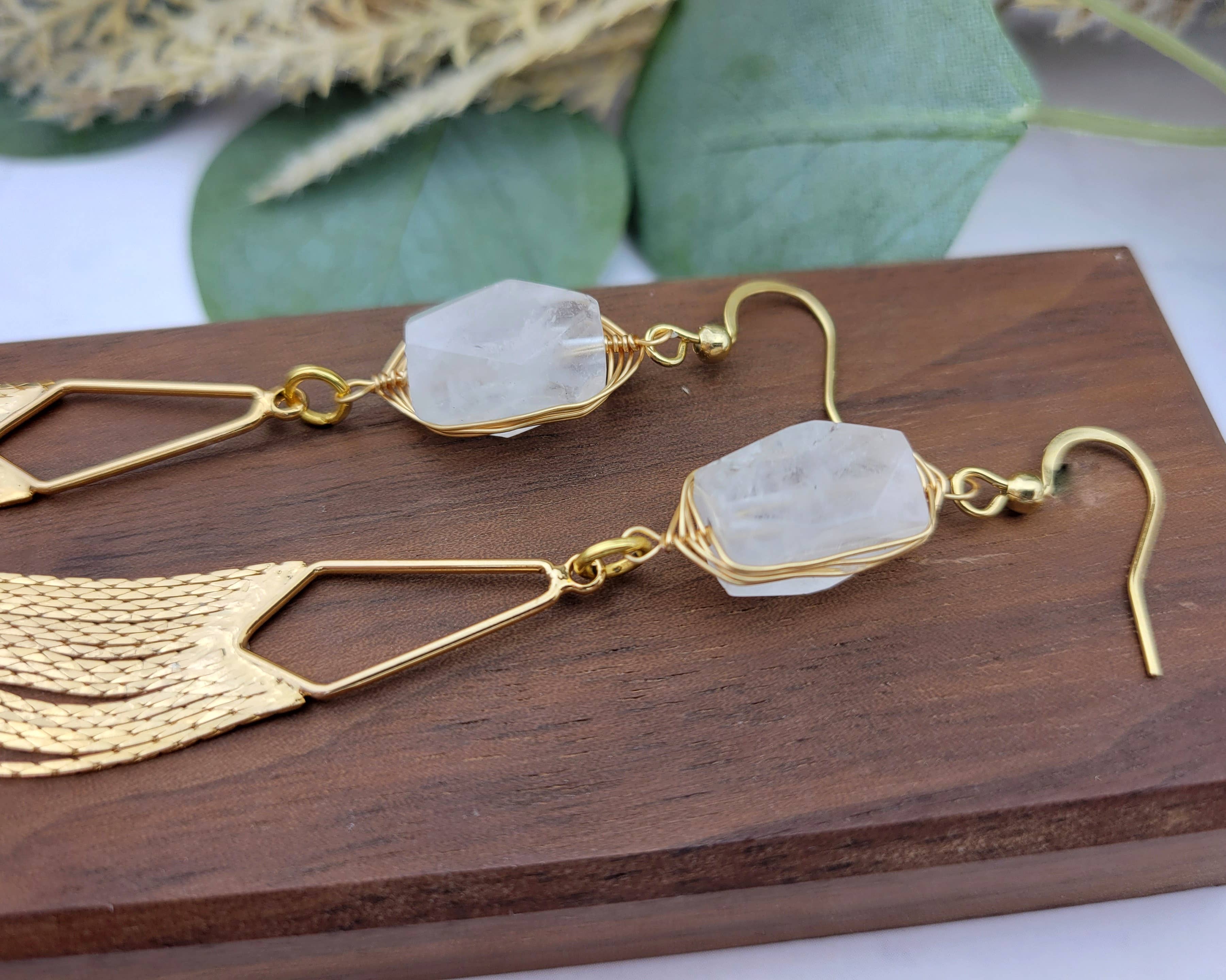 WonderLight Jewelry – wholesale Tofsörhängen – Ädelstensfransörhängen - klar kvarts/klarhet4