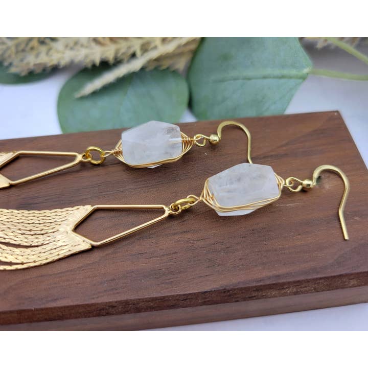 WonderLight Jewelry – wholesale Tofsörhängen – Ädelstensfransörhängen - klar kvarts/klarhet4