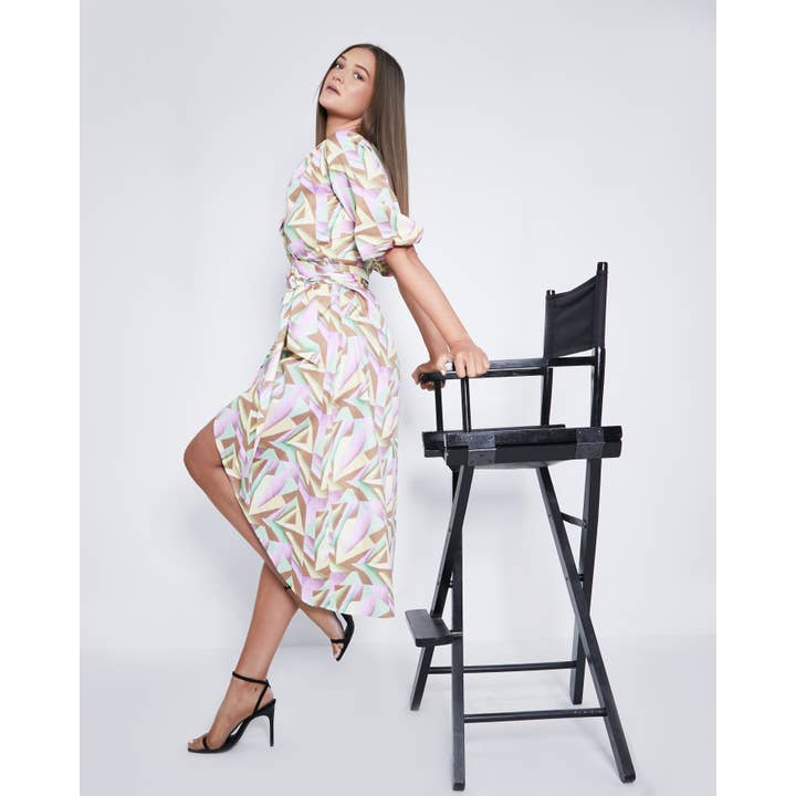 Georgie Patisserie print Wrap Dress in Organic Cotton for wholesale by COCOOVE