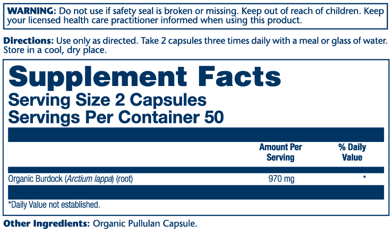 Solaray - Wholesale Oral Supplement/Vitamin - Organic Burdock Root 970mg1