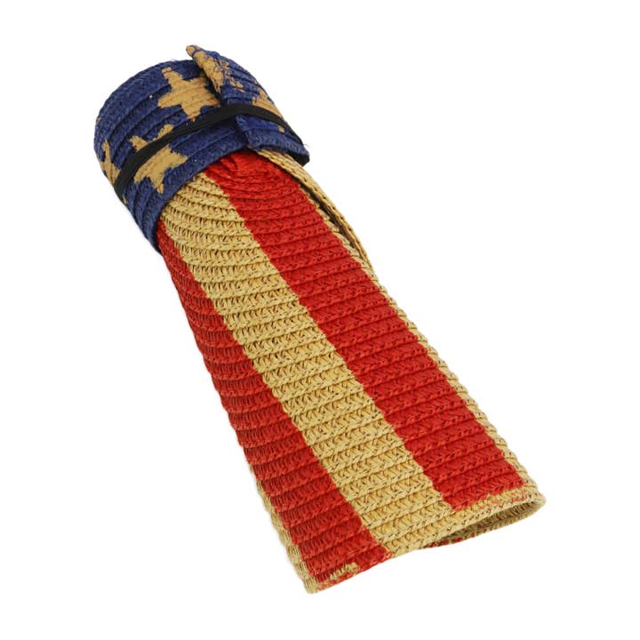Cap Zone - Vente Visière – femme - Visière de soleil enroulable en paille de papier drapeau américain6