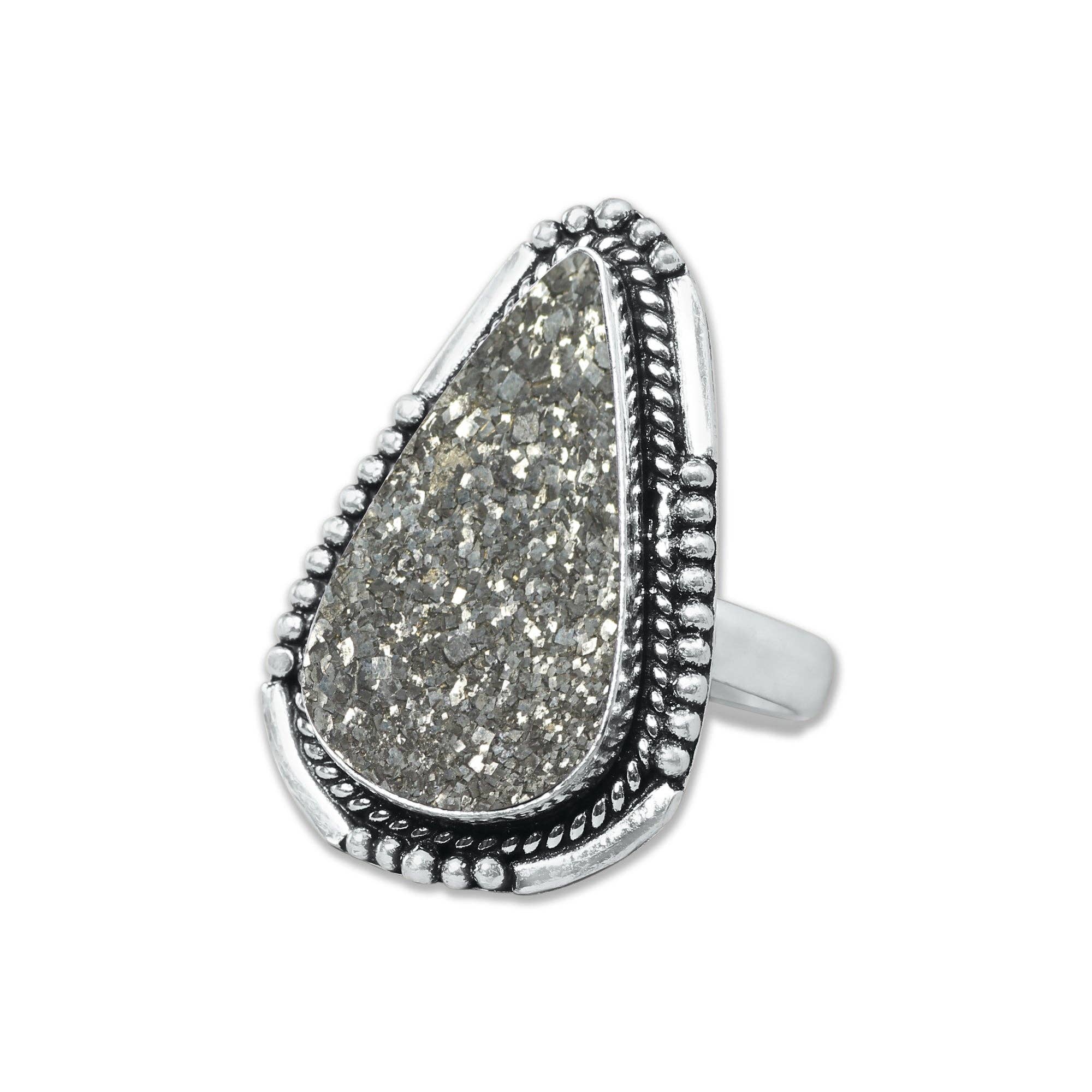 Handmade Jewels - Wholesale Cocktail/Statement Ring - Pyrite Druzy Rings – Handmade, Silver-Plated, Sparkling Natural Stone (Made to Order)9