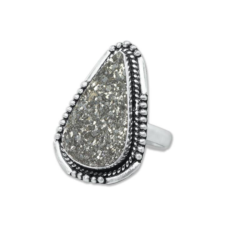 Handmade Jewels - Wholesale Cocktail/Statement Ring - Pyrite Druzy Rings – Handmade, Silver-Plated, Sparkling Natural Stone (Made to Order)9